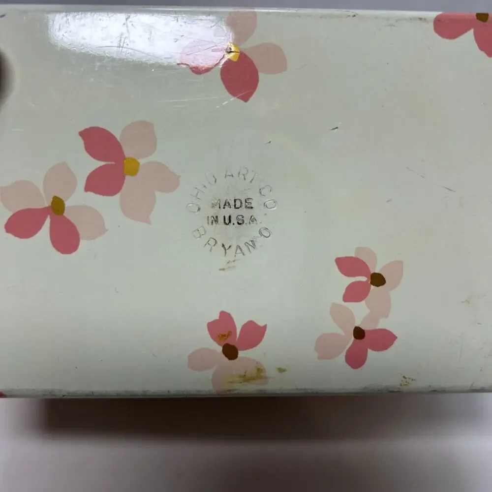 Vtg Ladies Home Journal Tin Recipe Treasure Box Pink Flowers, Inserts & Recipes